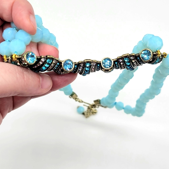 Heidi Daus Aquamarine Swarovski Crystal Horizontal Art Deco Pendant Necklace - Picture 11 of 14